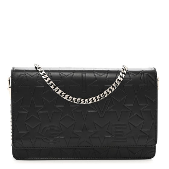 Givenchy Calfskin Star Embossed Chain Wallet Black: Givenchy Calfskin Star Embossed Chain Wallet Black This is an authentic?GIVENCHY Calfskin Star Embossed Chain Wallet in Black.?This stylish chain wallet is finely crafted of calfskin leather in black 