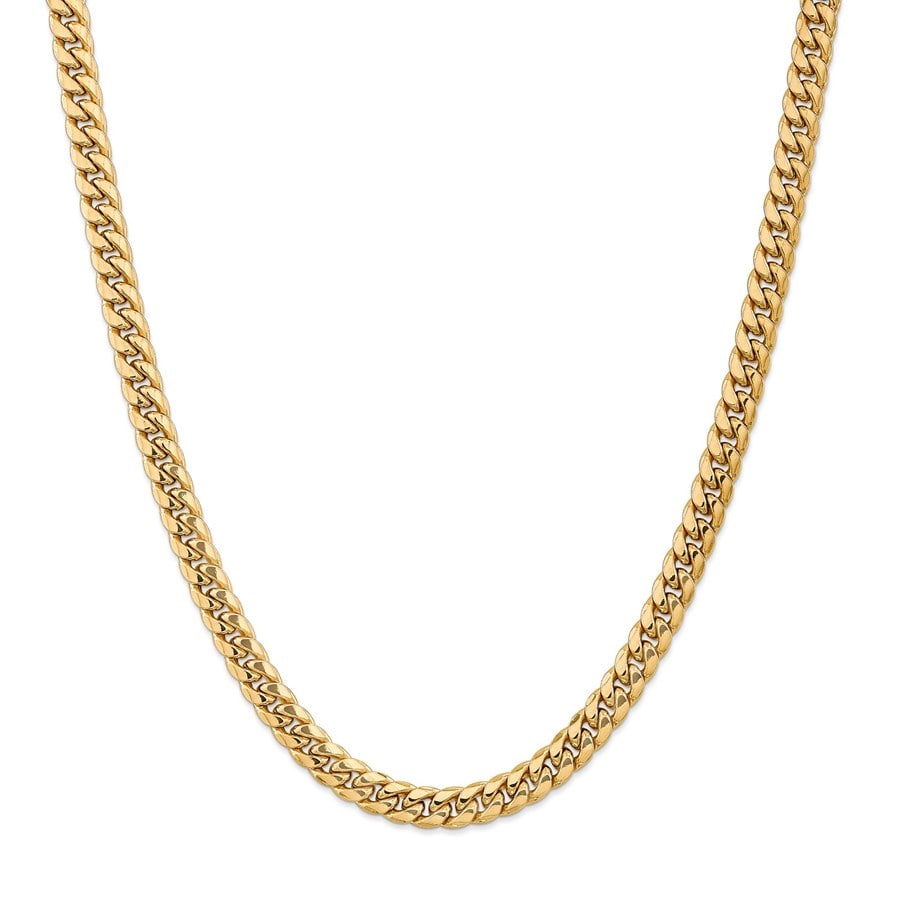 14k Yellow Gold 7.3 mm Semi-Solid Miami Cuban Chain - 28 in.: 14k Yellow Gold 7.3 mm Semi-Solid Miami Cuban Chain - 28 in. SKU no: RBJ183772 Metal: Gold Purity: 14K Finish: Polished Length Of Item: 28 in Chain Type: Curb Chain Length: 28 in