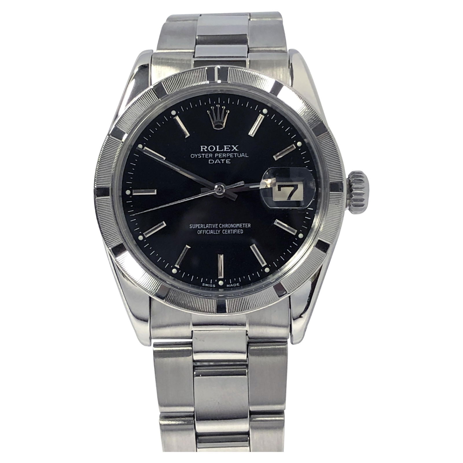 Rolex Vintage Steel Date Model: Rolex Vintage Steel Date Model Brand: Rolex Case Material: Steel Movement: Automatic Case Dimensions: Diameter: 1.34 in (34 mm) Place of Origin: Switzerland Period: 1950-1959 Date of Manu