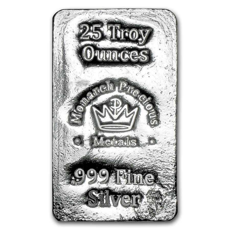 25 oz Hand Poured Silver Bar - MPM: 25 oz Hand Poured Silver Bar - MPM SKU no: RBJ103131 Year: N/A Grade: None Grade Service: None Mint Mark: N/A - Not Available Metal Content: 25 troy oz Purity: .999 Thickness: 19