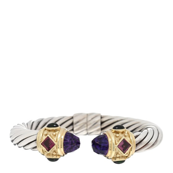 David Yurman Sterling Silver 14K Yellow Gold Amethyst Pink Green Tourmaline 10mm Cable Renaissance: David Yurman Sterling Silver 14K Yellow Gold Amethyst Pink Green Tourmaline 10mm Cable Renaissance Bracelet This is an authentic?DAVID YURMAN Sterling Silver 14K Yellow Gold Amethyst Pink Green Tourma