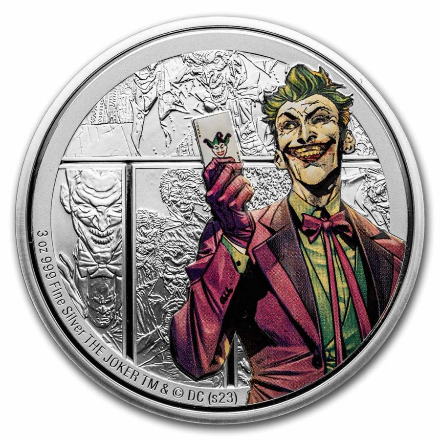 2023 Niue 3 oz Silver Coin $10 DC Villains (Off-Quality): 2023 Niue 3 oz Silver Coin $10 DC Villains (Off-Quality) SKU no: RBJ278037 Year: 2023 Grade: Proof Grade Service: None Denomination: 10 Dollars Mint Mark: Not Shown Metal Content: 3 troy
