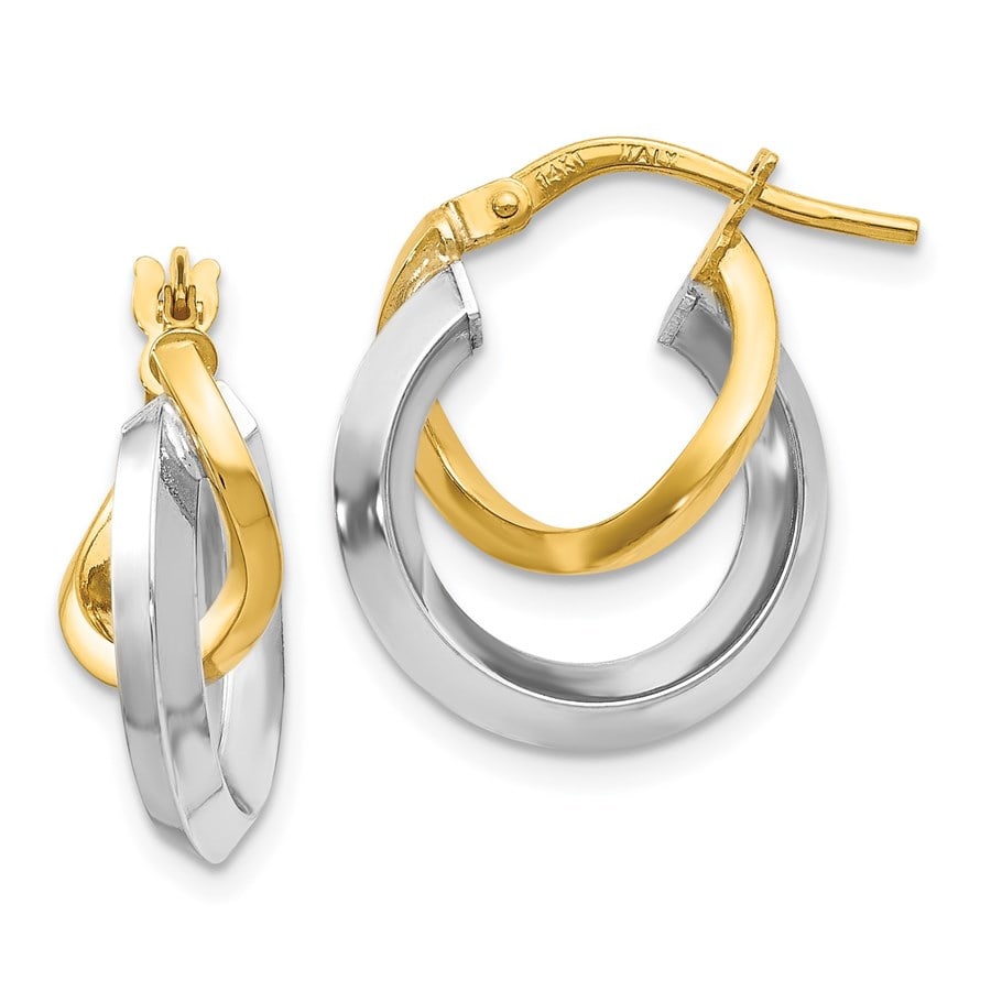 14K Two-tone Hoop Earrings - 18 mm: 14K Two-tone Hoop Earrings - 18 mm SKU no: RBJ222386 Metal: Gold Purity: 14K Finish: Polished Length Of Item: 18 mm Earring Closure: Wire & Clutch Earring Type: Hoop