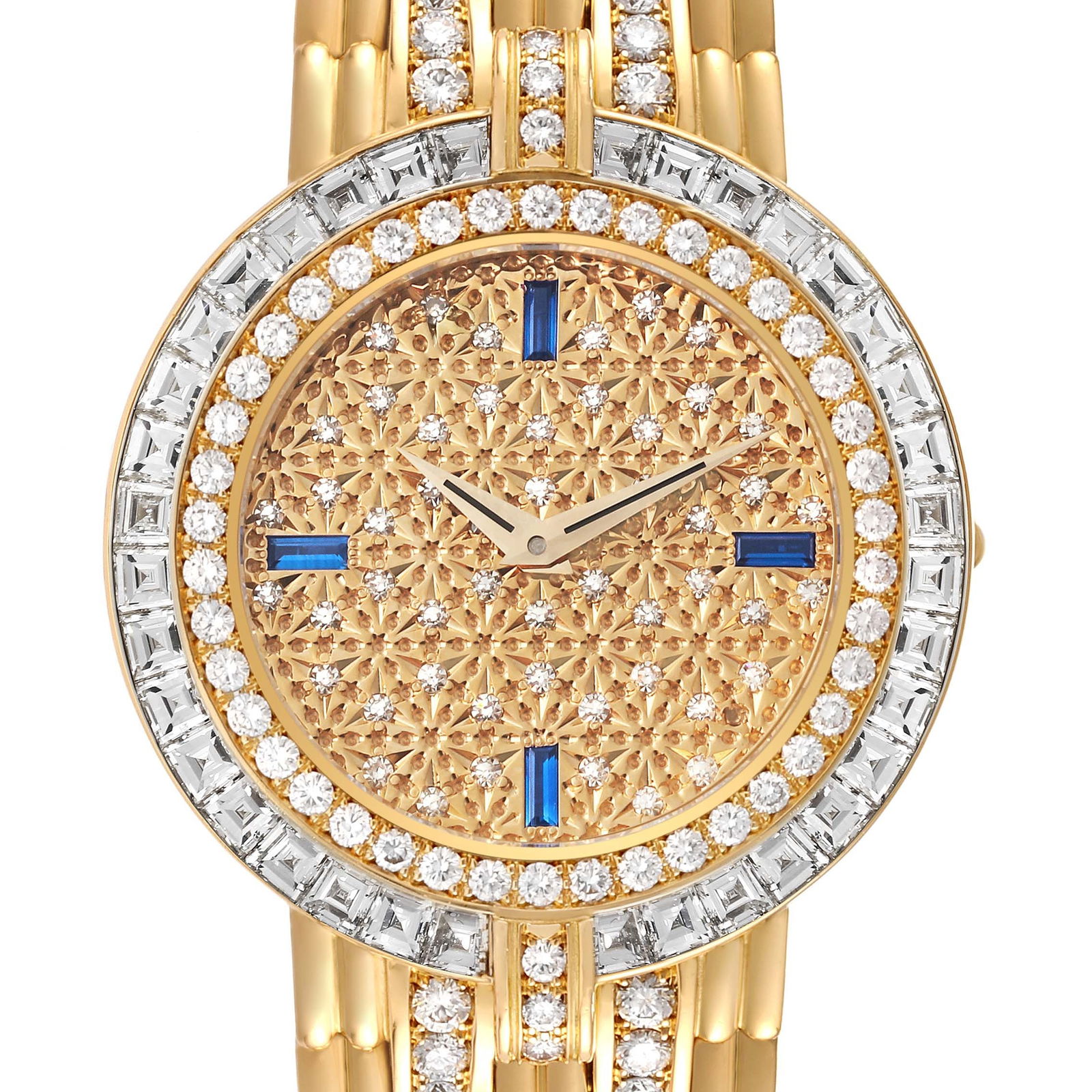 Patek Philippe Yellow Gold Diamond: Patek Philippe Yellow Gold Diamond Sapphire Ladies Watch 3982 SKU no: RBJ58054 Brand: Patek Philippe Model Name: Patek Philippe Yellow Gold Diamond Sapphire Ladies Watch 3982 Model Number: 3982/1J Ser