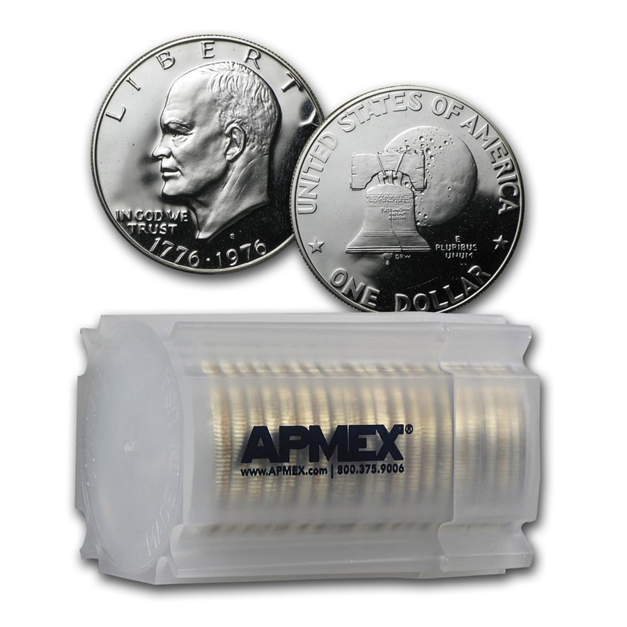 1976-S 40% Silver Eisenhower Dollar 20-Coin: 1976-S 40% Silver Eisenhower Dollar 20-Coin Roll Proof SKU no: RBJ87457 Year: 1976 Grade: Proof Grade Service: None Denomination: $1.00 Dollar Mint Mark: S - San Francisco Metal Content: