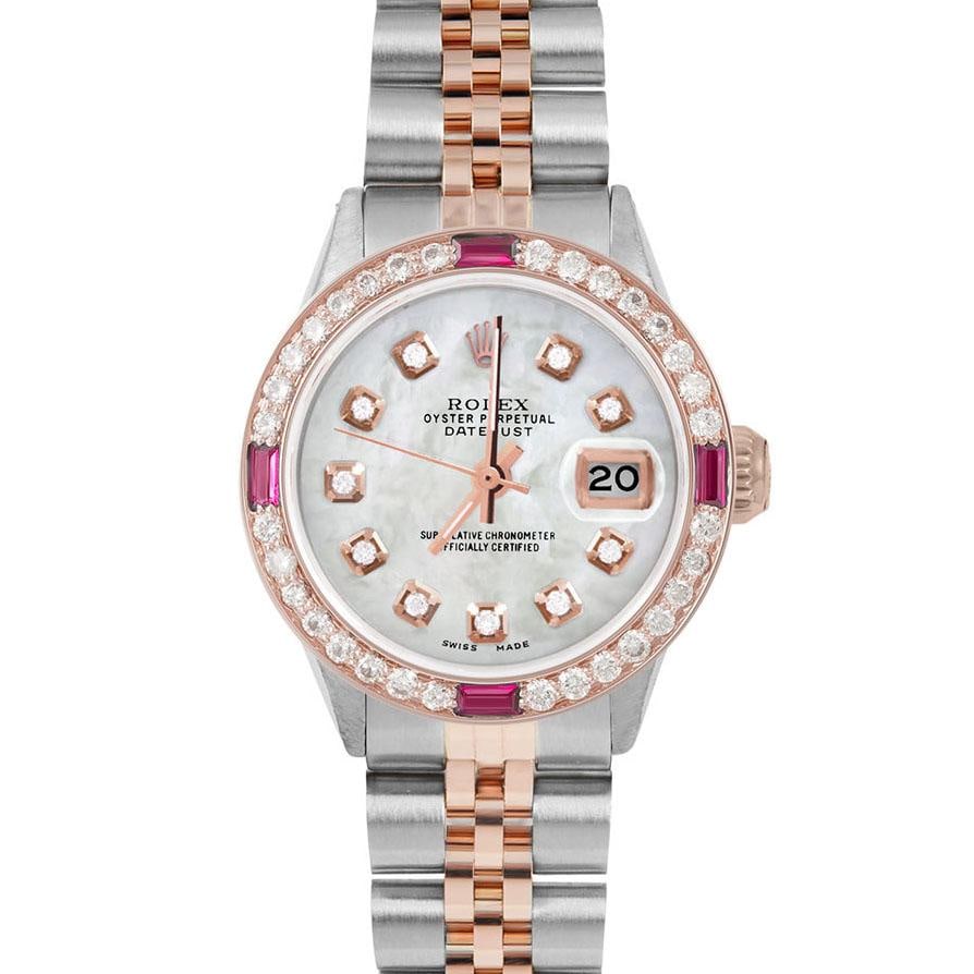 Rolex Ladies Rose Gold Datejust: Rolex Ladies Rose Gold Datejust Brand: Rolex Case Material: Stainless Steel Stone: Diamond Stone Cut: Bead Strap Material: Stainless Steel Case Shape: Round Case Dimensions: Width: 1.03 i