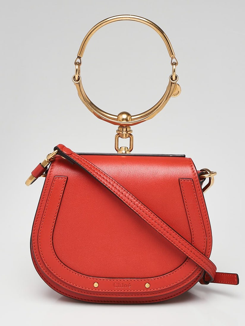 Chloe Red Leather/Suede Small Nile: Chloe Red Leather/Suede Small Nile Bracelet Bag Overall Condition: Like new Exterior Condition: Like new Interior Condition: Like new Designer: Chloe Material: Red (with warm undertones) leather and s