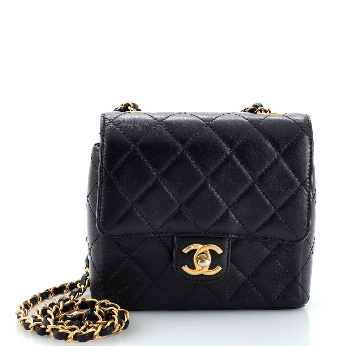 Chanel Retro Classic Square Flap: Chanel Retro Classic Square Flap Bag Quilted Goatskin Mini Exterior Color: Black Interior Color: Black Exterior Material: Leather Interior Material: Leather Hardware Color: Gold Accessories: No Ac