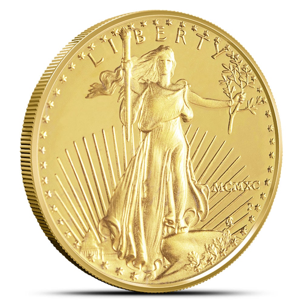 1990 1/10 oz American Gold Eagle: 1990 1/10 oz American Gold Eagle Coin SKU no: RBJ4049863 Year: 1990 Mint Mark: Not Shown Purity: .9167 Manufacturer: US Mint Thickness: 1.19 mm Diameter: 16.5 mm Inner Pack: 50 <