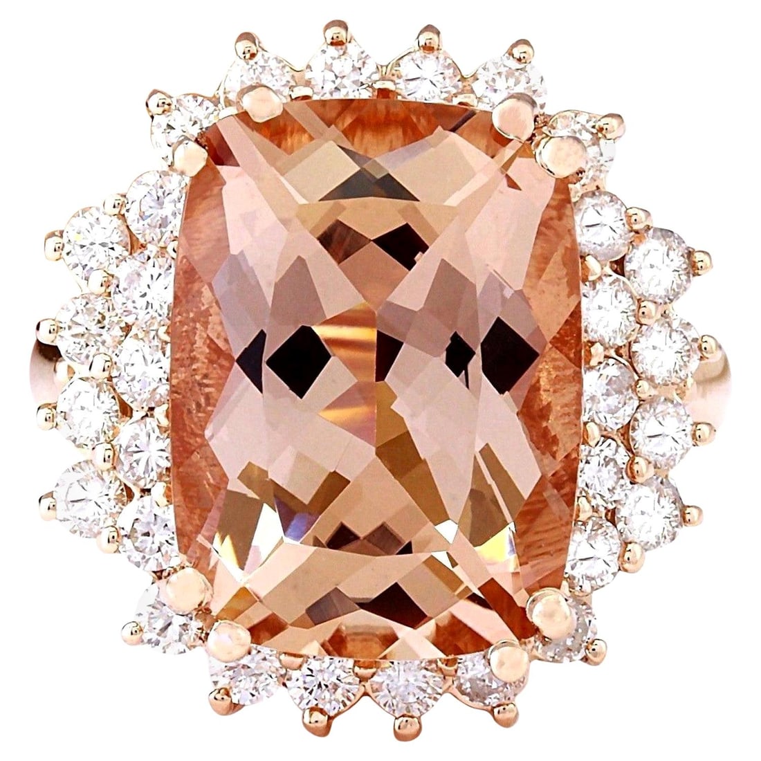 Morganite Diamond Ring 14K Rose Gold: Natural Morganite Diamond Ring 14K Rose Gold Ring Size: 7 US, Resizable Metal: 14k Gold, Rose Gold Stone: Diamond, Morganite Stone Cut: Cushion Cut Place of Origin: United States Period: 2010- Date of