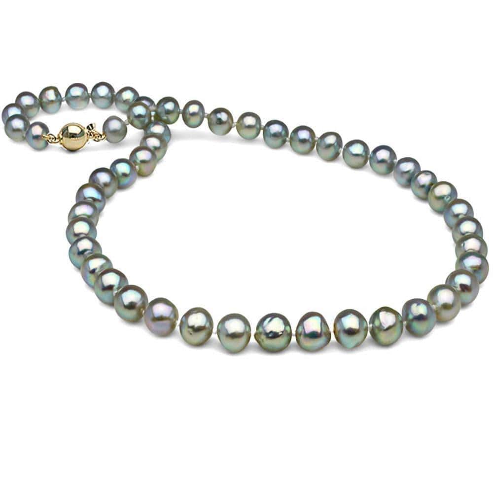 Natural-Color Baroque Blue Akoya Pearl Necklace: Natural-Color Baroque Blue Akoya Pearl Necklace 22" / 7.5-8.0mm / 14kt White Gold Ball Clasp