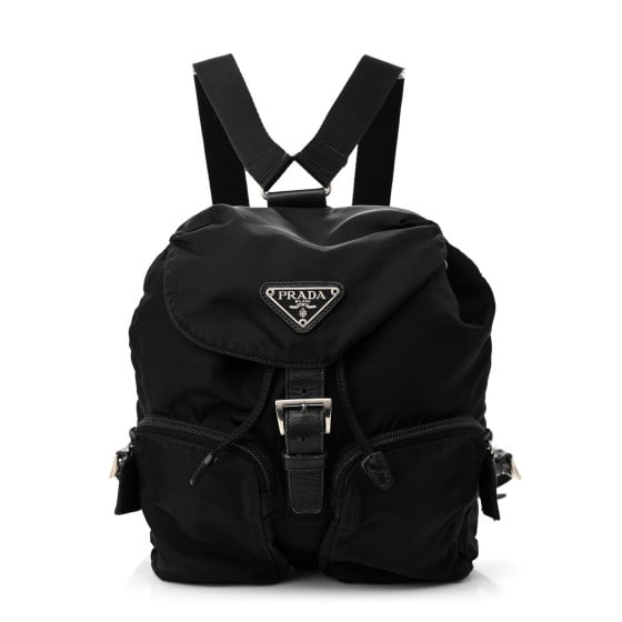 Prada Tessuto Nylon Saffiano Small: Prada Tessuto Nylon Saffiano Small Backpack Black SKU no: RBJ1367785 Brand: PRADA Condition: Very Good Condition Details: Exterior: Creases, scuffs, structure wear, faded area(s), edge wear, marks, we