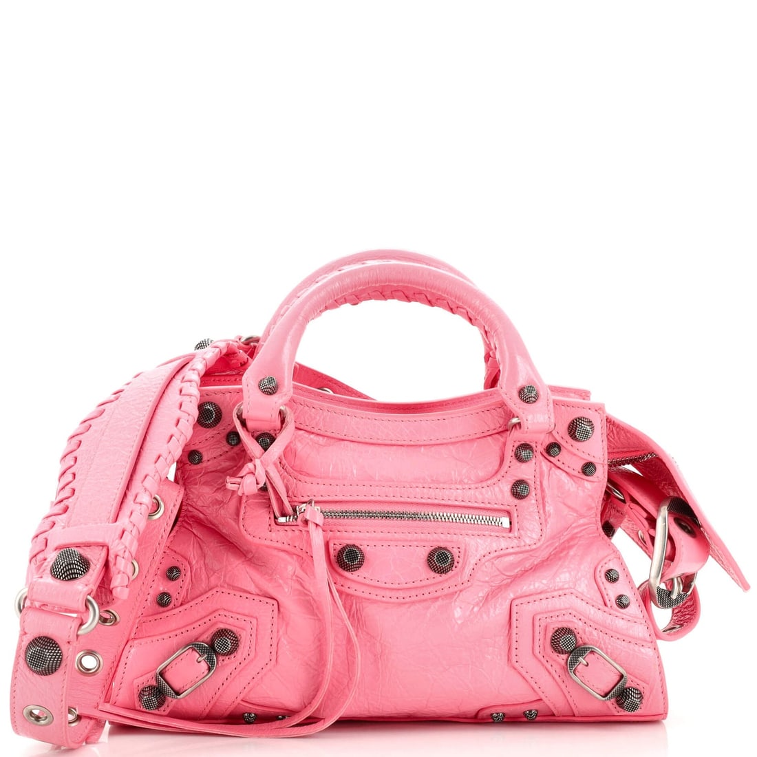 Balenciaga Neo Cagole City Bag: Balenciaga Neo Cagole City Bag Leather XS Exterior Color: Pink Interior Color: Black Exterior Material: Leather Interior Material: Fabric Hardware Color: Silver Accessories: Mirror, Pochette, Dust