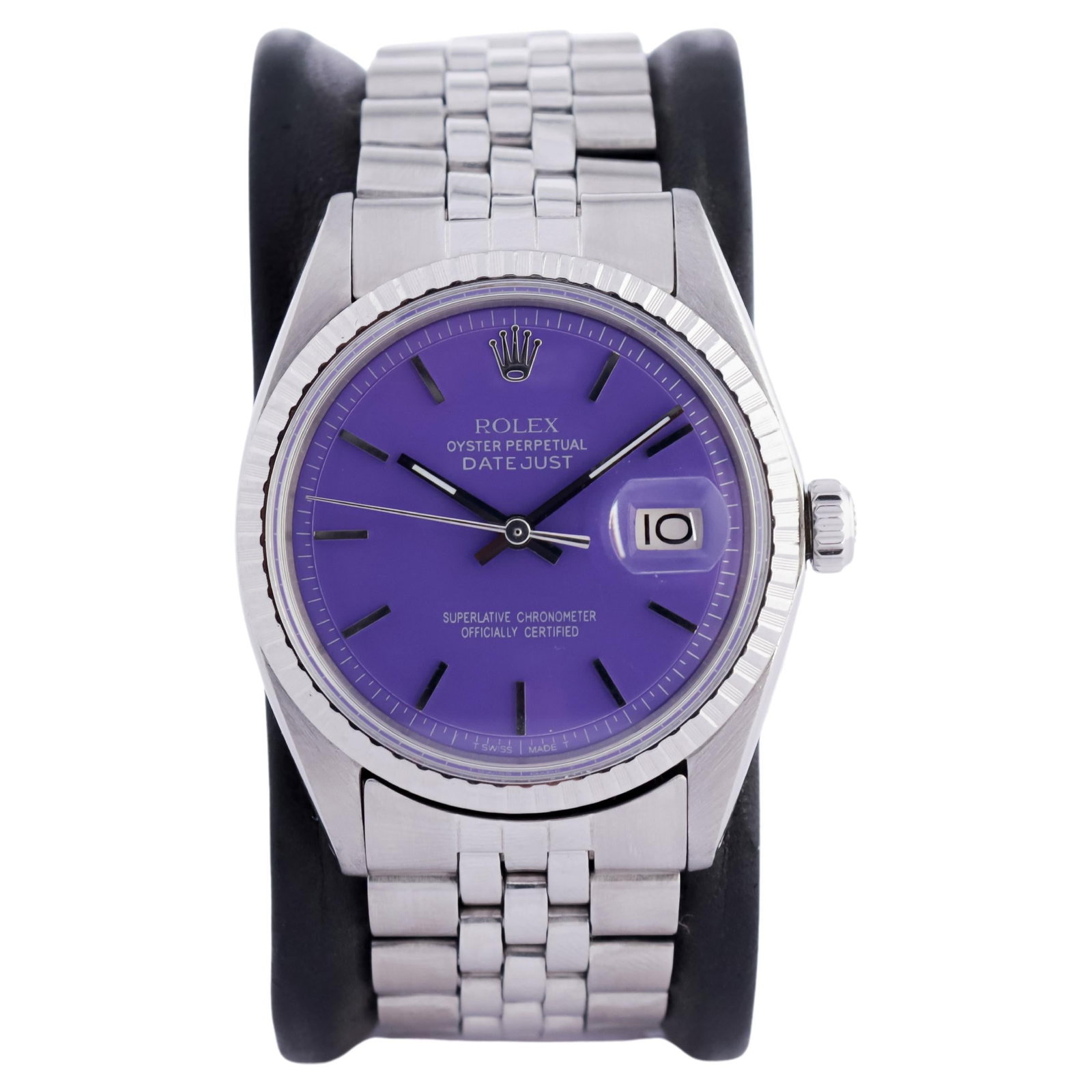 Rolex Steel Oyster Perpetual Datejust: Rolex Steel Oyster Perpetual Datejust with Custom Finished Purple Dial, 1970s Brand: Rolex Design: Datejust WatchDatejust Collection Style: Modern Place of Origin: Switzerland Period: 1970-1979 Da