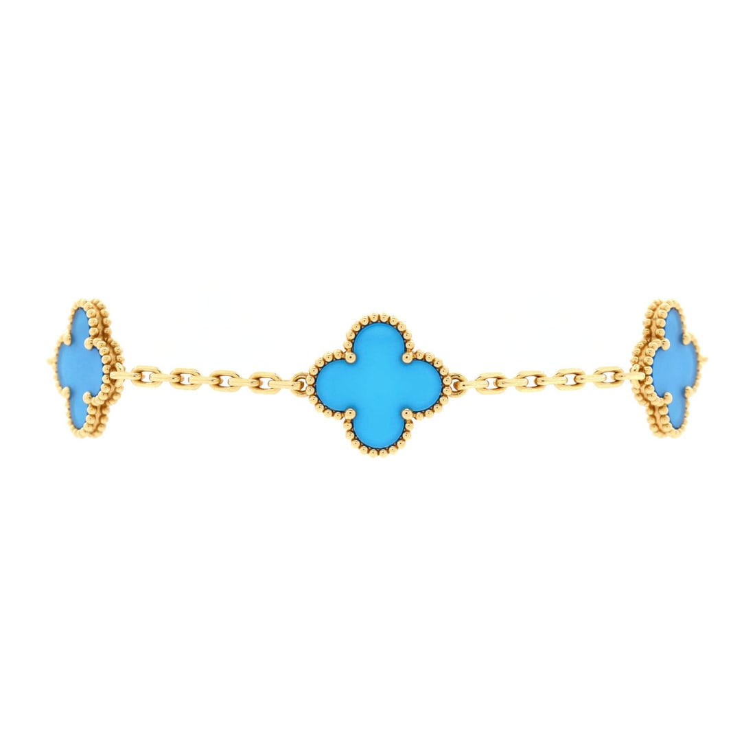 Van Cleef & Arpels Vintage: Van Cleef & Arpels Vintage Alhambra 5 Motifs Bracelet 18K Yellow Gold and Agate Metal Type: 18K Yellow Gold Metal Finish: High Polish Hallmarks Type: 750, Designer Signature, French Eagle?s Head, Make