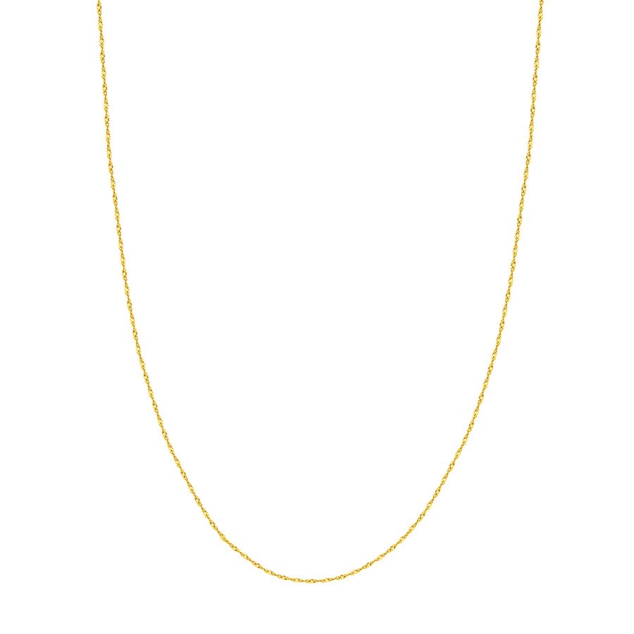 14K Yellow Gold 1 mm: 14K Yellow Gold 1 mm Singapore Chain - 18 in. SKU no: RBJ239792 Metal: Gold Purity: 14K Finish: Polished Length Of Item: 18in Chain Type: Singapore Chain Width: 1mm Clasp/Connect