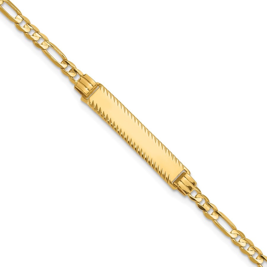 14K Yellow Gold 3.0mm Figaro: 14K Yellow Gold 3.0mm Figaro Diamond Cut ID Bracelet - 8 in. SKU n: RBJ266225 Metal: Gold Purity: 14K Finish: Polished Length Of Item: 8 in Chain Type: Figaro Chain Length: 8 in