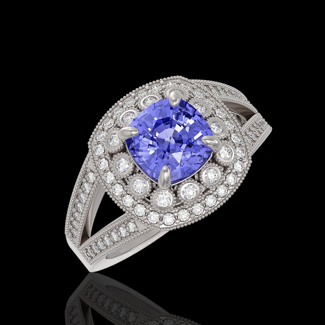 2.74 ctw Certified Tanzanite & Diamond Victorian Ring 14K White Gold: 2.74 ctw Certified Tanzanite & Diamond Victorian Ring 14K White Gold Item: Tanzanite Ring Total Gem weight: 2.74 carats Metal: Solid 14K White Gold Gold Product Weight: Approx. 6.1 grams Jewelry