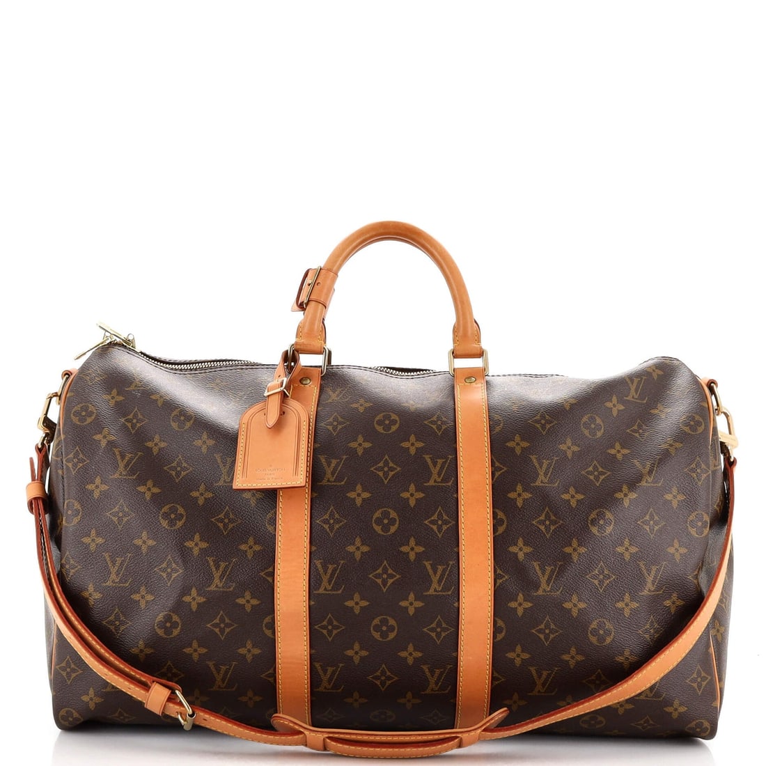 Louis Vuitton Keepall Bandouliere Bag Monogram Canvas 50: Louis Vuitton Keepall Bandouliere Bag Monogram Canvas 50 Exterior Color: Brown Interior Color: Brown Exterior Material: Canvas Coated Interior Material: Fabric Hardware Color: Gold Estimated Retai