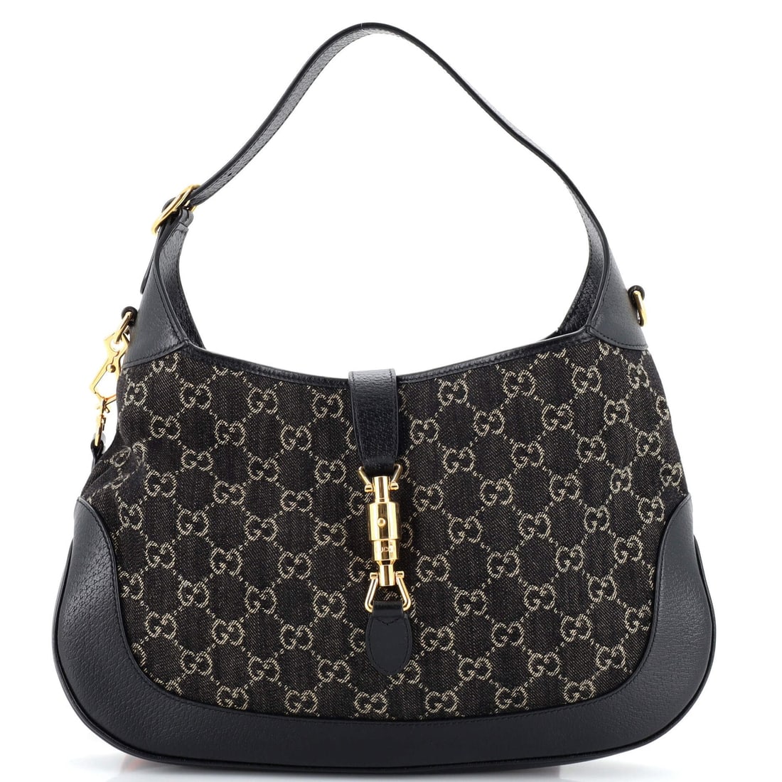 Gucci Jackie 1961 Hobo GG Denim Medium: Gucci Jackie 1961 Hobo GG Denim Medium Exterior Color: Black Interior Color: Neutral Exterior Material: Denim Interior Material: Fabric Hardware Color: Gold Accessories: No Accessories It