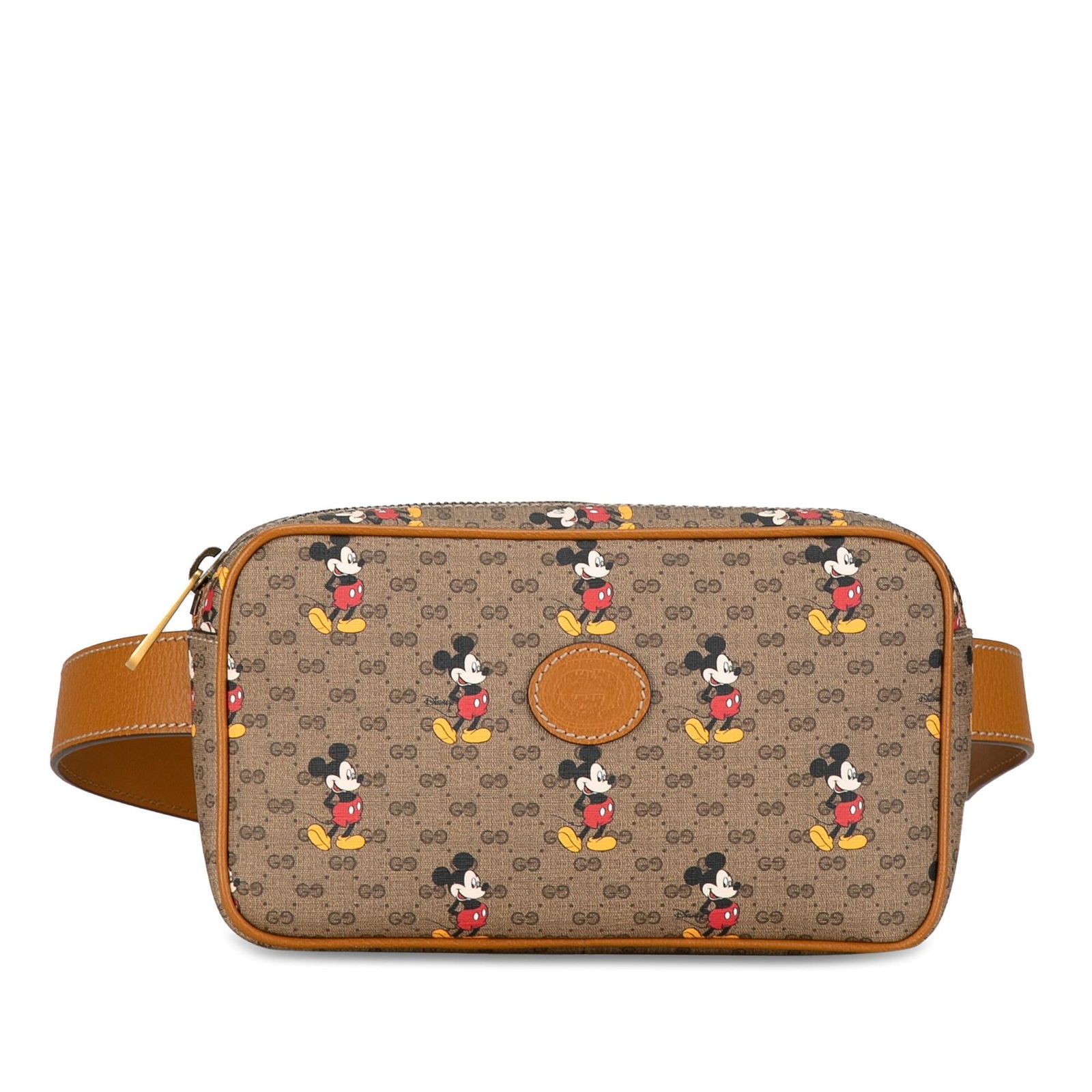 Gucci GG Supreme Mickey Mouse: Gucci GG Supreme Mickey Mouse Belt Bag Condition Quality: Exterior Corners Discolored, Worn. Interior Lining stained with Other. Practical Attachment Scratched. Zipper Scratched. Width (at base): 8.75