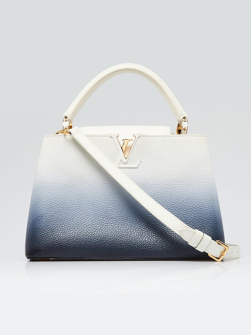 Louis Vuitton Cloudy Blue Ombre Taurillon Leather Capucines PM Bag: Louis Vuitton Cloudy Blue Ombre Taurillon Leather Capucines PM Bag Overall Condition: Gently used Exterior Condition: Gently used Interior Condition: Gently used Designer: Louis Vuitton Material: Blue