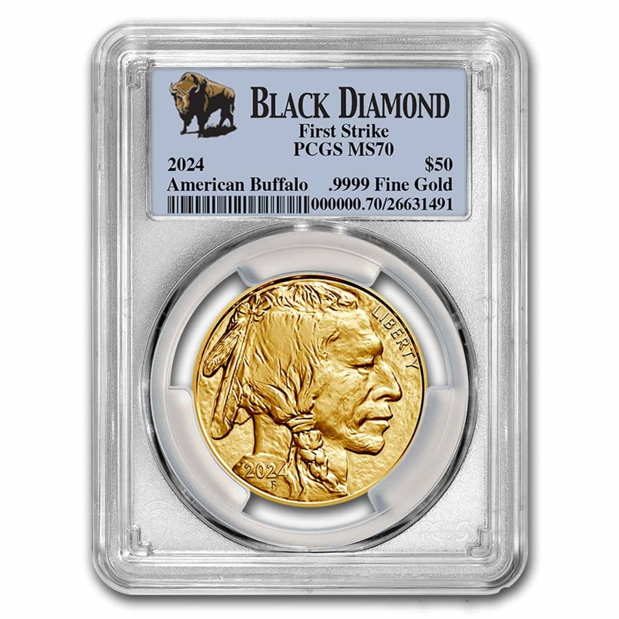2024 1 oz Gold Buffalo: 2024 1 oz Gold Buffalo MS-70 PCGS (FS, Black Diamond) SKU n: RBJ284509 Year: 2024 Grade: MS-70 Grade Service: PCGS Denomination: 50 Dollars Mint Mark: Not Shown Metal Content: 1 troy oz <