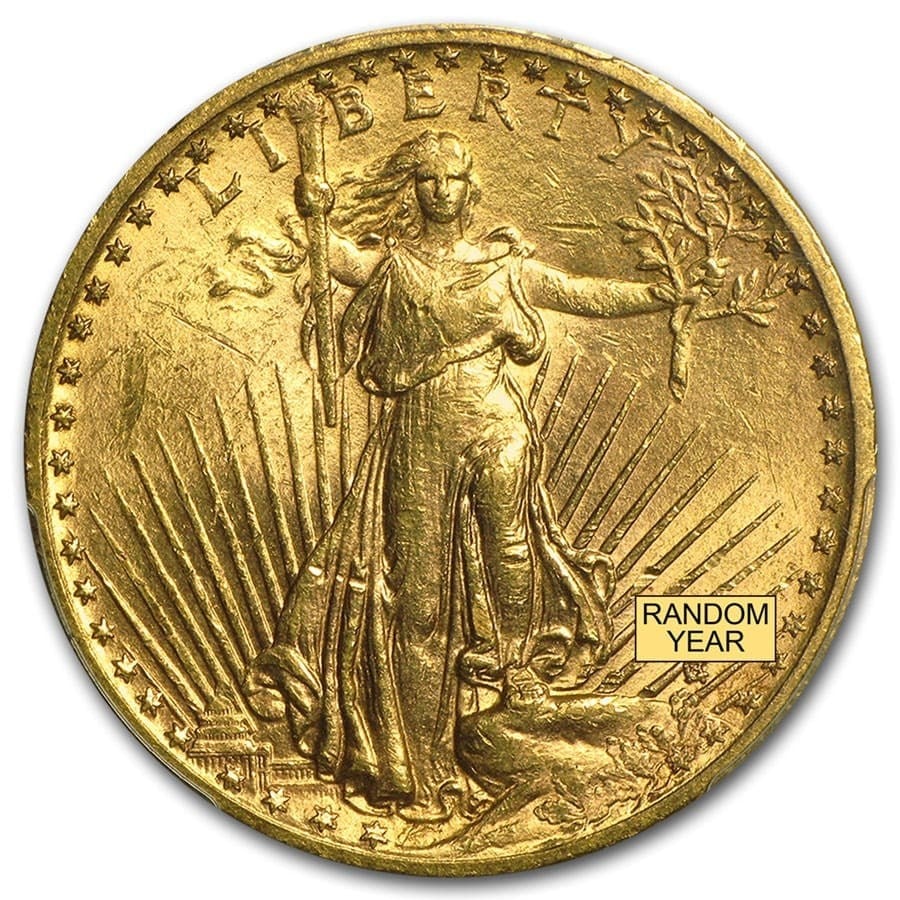 $20 St Gaudens Gold Double: $20 St Gaudens Gold Double Eagle BU (Random Year) SKU n: RBJ97088 Year: Random Grade: Brilliant Unc Grade Service: None Denomination: 20 Dollars Mint Mark: Varies Metal Content: 0.9675 tr