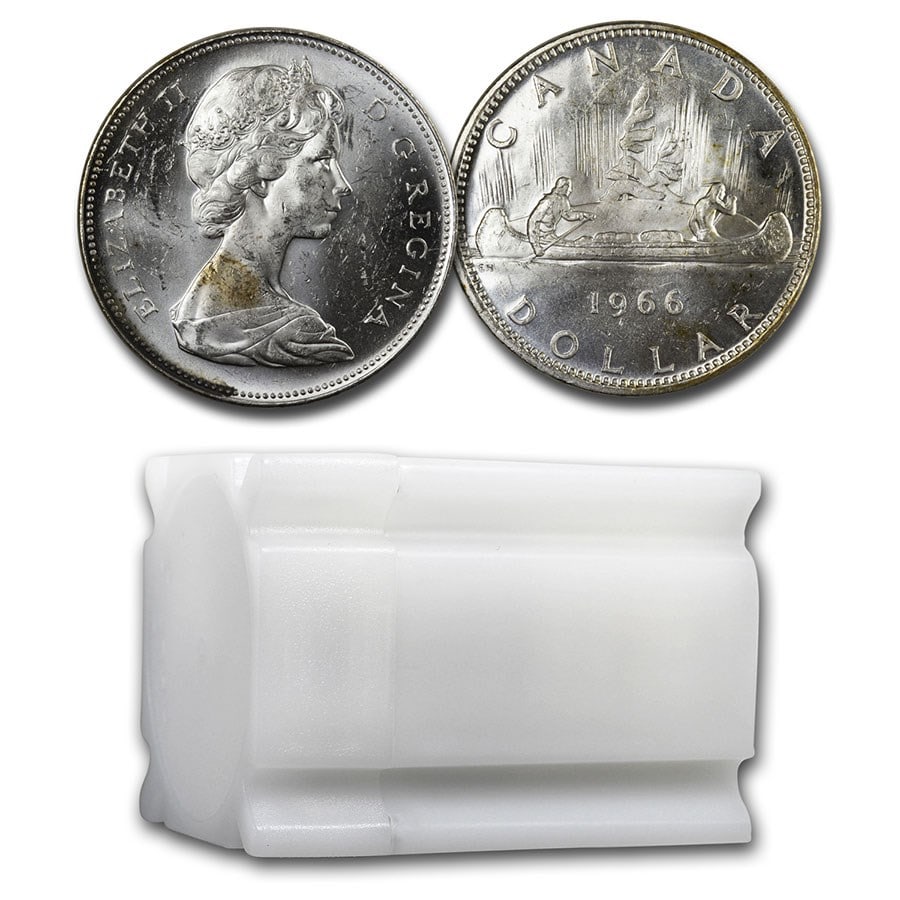 1966 Canada Silver Dollar BU: 1966 Canada Silver Dollar BU (20 Count Roll) SKU n: RBJ215697 Year: 1966 Grade: Brilliant Unc Grade Service: None Denomination: $1.00 Mint Mark: RCM (Not Shown) Metal Content: 12 troy oz
