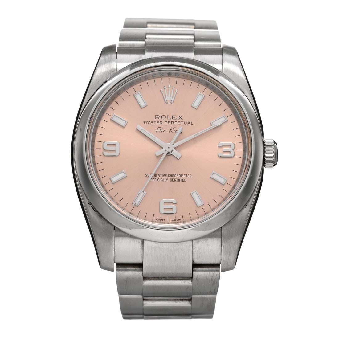 Rolex Stainless Steel 34mm Air-King: Rolex Stainless Steel 34mm Air-King Oyster Perpetual Precision Watch Pink 114200 Location: Pickup today in our San Diego Flagship Brand: ROLEX Condition: Shows Wear Condition Details: Hardware: Scratc