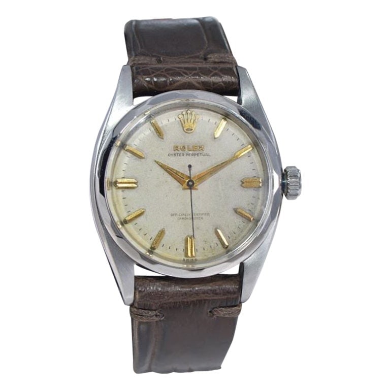 Rolex Steel Perpetual with Original: Rolex Steel Perpetual with Original Dial and Rare Multi Faceted Bezel from 1955 BRAND: Rolex Case Material: Stainless Steel Style: Modern Place of Origin: Switzerland Period: Mid-20th Century Date