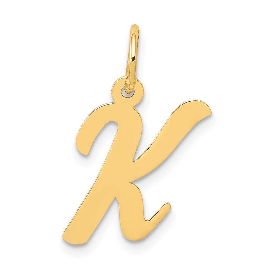 10K Yellow Gold Medium Script: 10K Yellow Gold Medium Script Letter K Initial Charm SKU no: RBJ265394 Metal: Gold Purity: 10K Finish: Polished