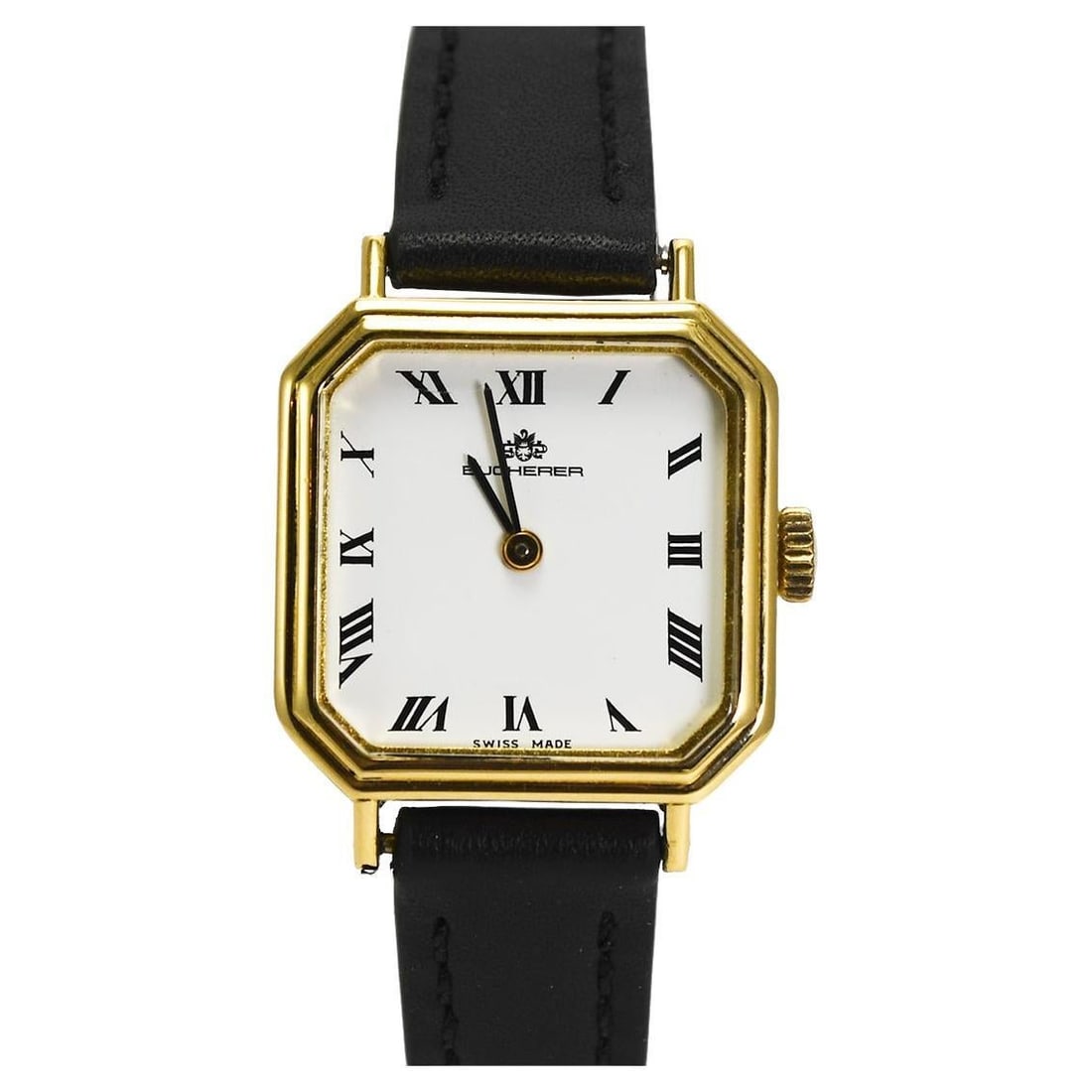 18K Yellow Gold Vintage Bucherer: 18K Yellow Gold Vintage Bucherer Manual Wind Watch (22mm) Brand: Bucherer Case Material: 18k Gold, Yellow Gold Strap Material: Leather Movement: Manual Wind Case Dimensions: Diameter: 0.87 in (22 mm)