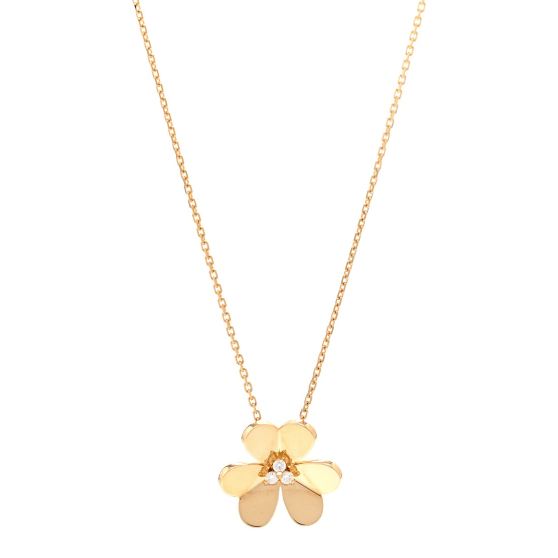 Van Cleef & Arpels 18K: Van Cleef & Arpels 18K Yellow Gold Diamond Large Frivole Pendant Necklace Item #: 1431877 Condition: Very Good Condition Details: Hardware: Scratch(es) Year: 2019 Length: 14.75 in to 16.50 in Pend