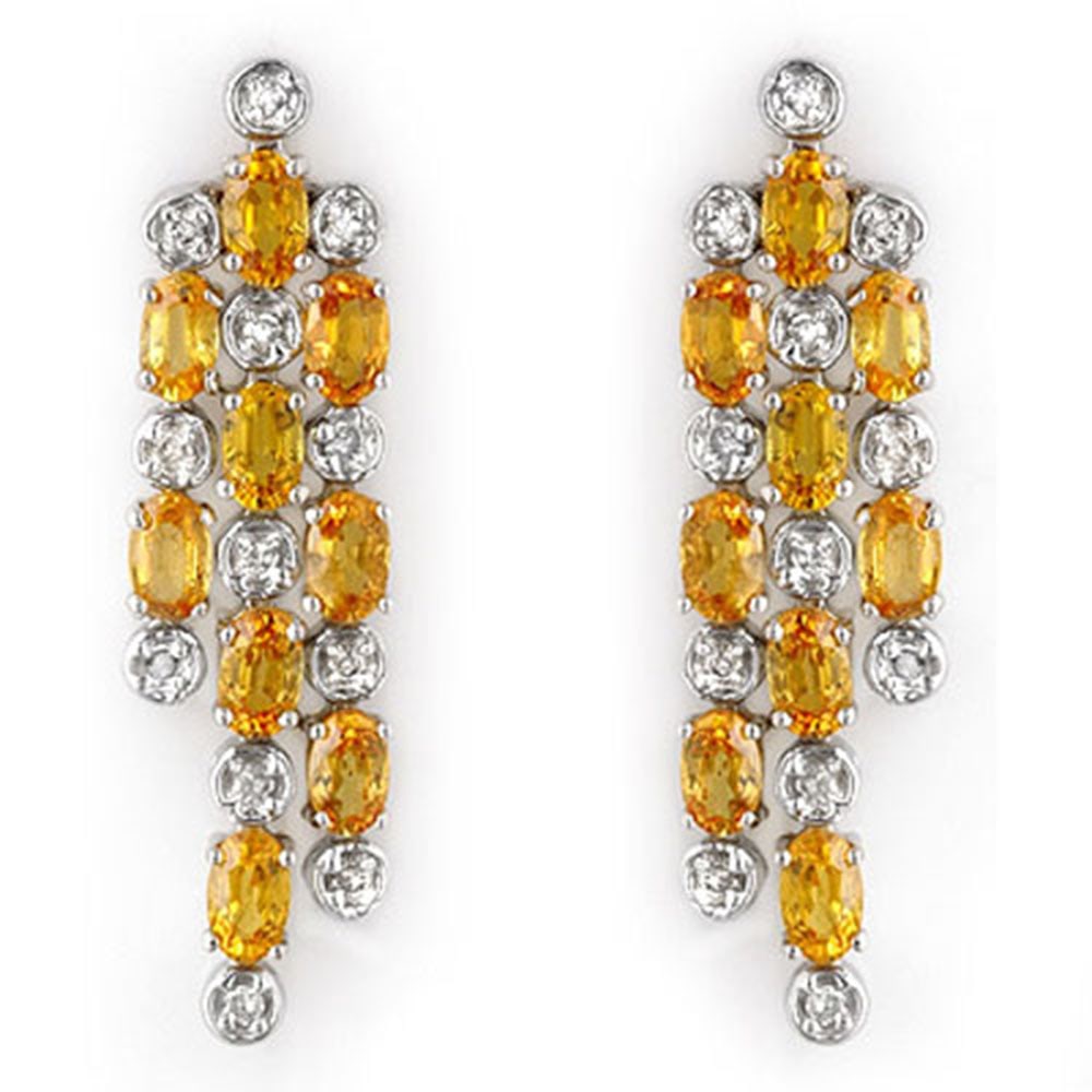 6.33 ctw Yellow Sapphire & Diamond Earrings 14k White Gold: 6.33 ctw Yellow Sapphire & Diamond Earrings 14k White Gold Item: Sapphire Earring Total Gem weight: 6.33 carats Metal: Solid 14k White Gold Gold Product Weight: Approx. 11.8 grams Jewelry Note:</