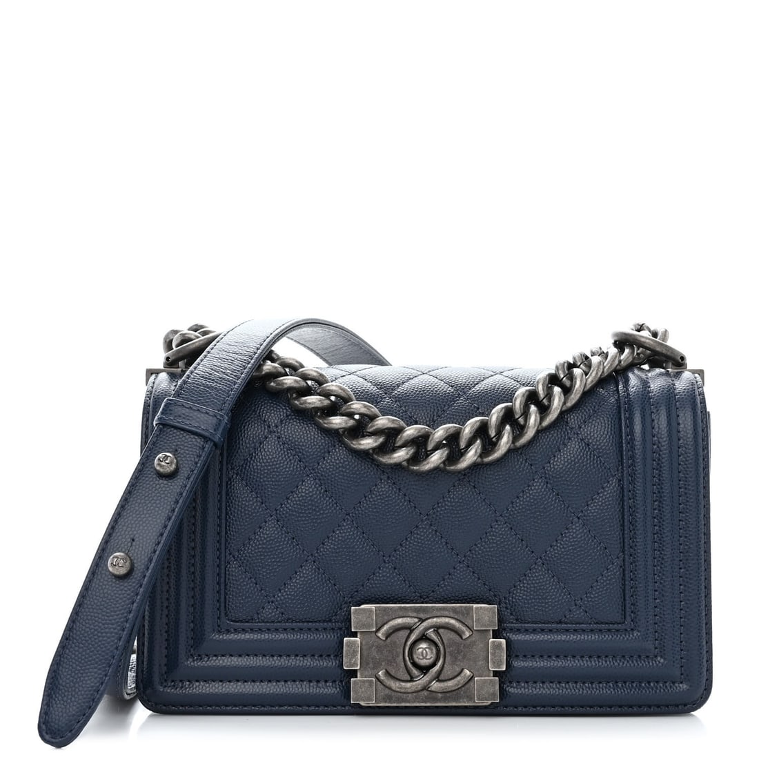 Caviar Quilted Small Boy Flap: Chanel Caviar Quilted Small Boy Flap Blue Brand: CHANEL Condition: Excellent Condition Details: Exterior: Edge wear, imprints Year: 2018 Base length: 7.75 in Height: 4.75 in Width: 2.5 in