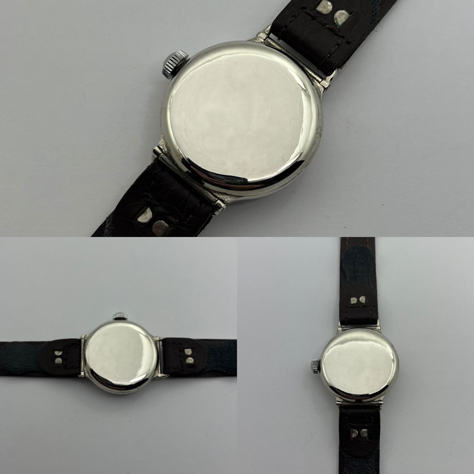1914 Waltham ?Swing Lug? WW1??.Trench: 1914 Waltham Swing Lug Trench Watch, Rare Design. Brand: Waltham Watch Company Case Material: Sterling Silver Strap Material: Leather Case Shape: Round Movement: Manual Wind Case Dimensions: Heigh