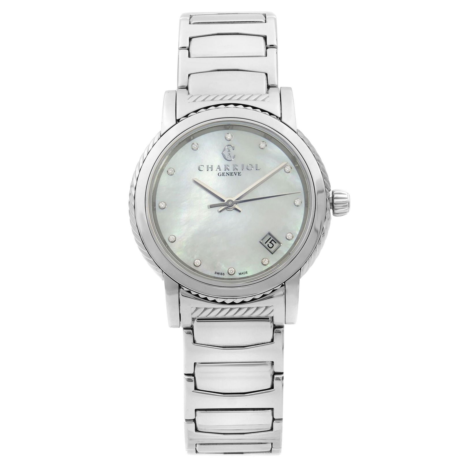 Charriol Parisii Steel Diamond White: Charriol Parisii Steel Diamond White MOP Dial Quartz Watch P33S2.920.001 Brand: Charriol Case Material: Steel Weight: 96 g Case Shape: Round Movement: Quartz Case Dimensions: Height: 0.32 in (8 m