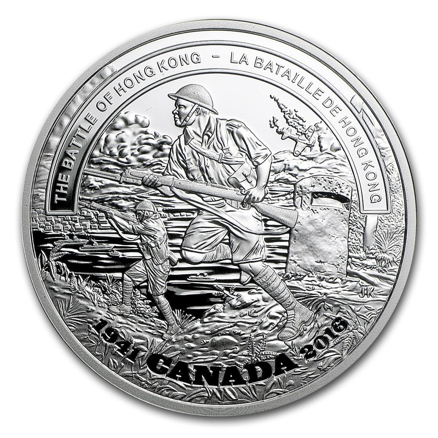 2016 Canada 1 oz Proof: 2016 Canada 1 oz Proof Silver $20 Battle of Hong Kong SKU no: RBJ104601 Year: 2016 Grade: Proof Grade Service: None Denomination: 20 Dollars Mint Mark: RCM (Not Shown) Metal Content: 1 tr