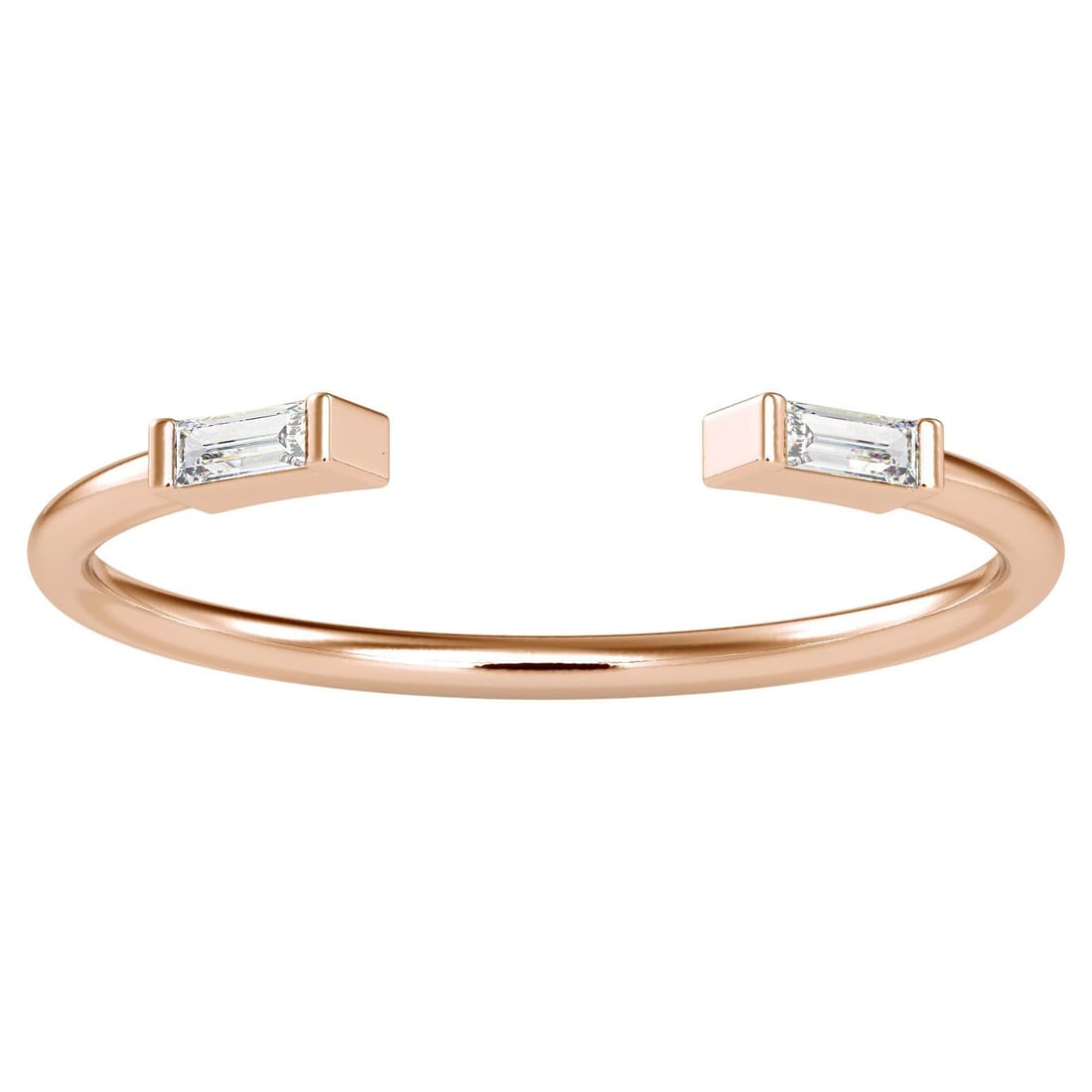 0.06 CTW Diamond 14K Rose Gold Ring: 0.06 CTW Diamond 14K Rose Gold Ring Ring Size: 7 US, Resizable Metal: 14k Gold, Rose Gold Stone: Diamond Stone Cut: Baguette Cut Place of Origin: United States Period: 2010- Date of Manufacture: 2023 