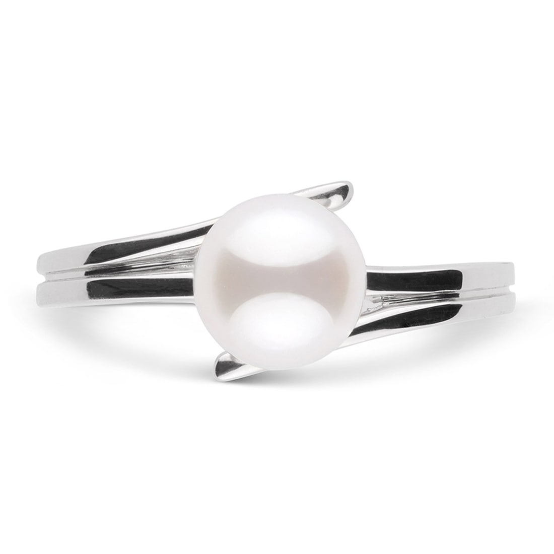 White Japanese Akoya Pearl Glance Solitaire Ring, 6.5-7.0mm: White Japanese Akoya Pearl Glance Solitaire Ring, 6.5-7.0mm 9 / 14K White Gold
