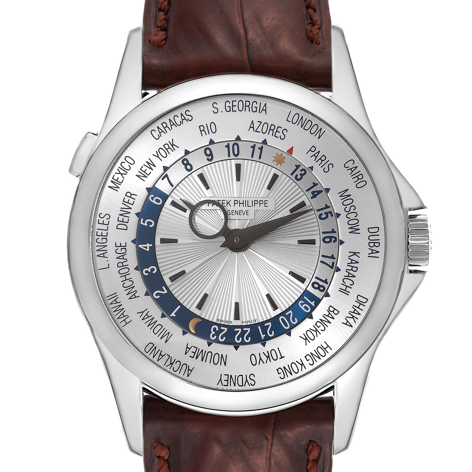 Patek Philippe World Time Complications: Patek Philippe World Time Complications White Gold Watch 5130 SKU no: RBJ60515 Brand: Patek Philippe Model Name: Patek Philippe World Time Complications White Gold Watch 5130 Model Number: 5130G Seria