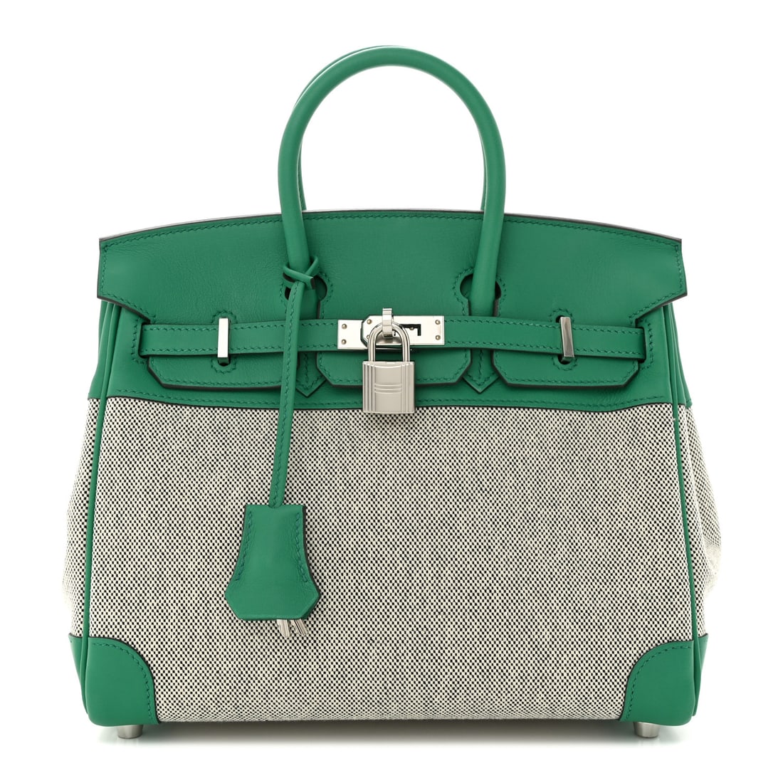 Toile H Swift Birkin 25: Hermes Toile H Swift Birkin 25 Vert Vertigo SKU no: RBJ1437567 Condition: Excellent Condition Details: Exterior: Creases, edge wear, faint scuffs, Hardware: Protective plastic sticker(s) intact, faint