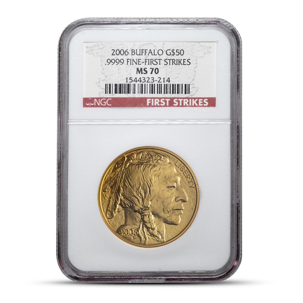 2006 1 oz American Gold: 2006 1 oz American Gold Buffalo Coin NGC MS70 FS SKU no: RBJ5903016 Year: 2006 Grade: MS70 FS Grade Service: PCGS Mint Mark: Not Shown Purity: .9999 Manufacturer: US Mint Thickne
