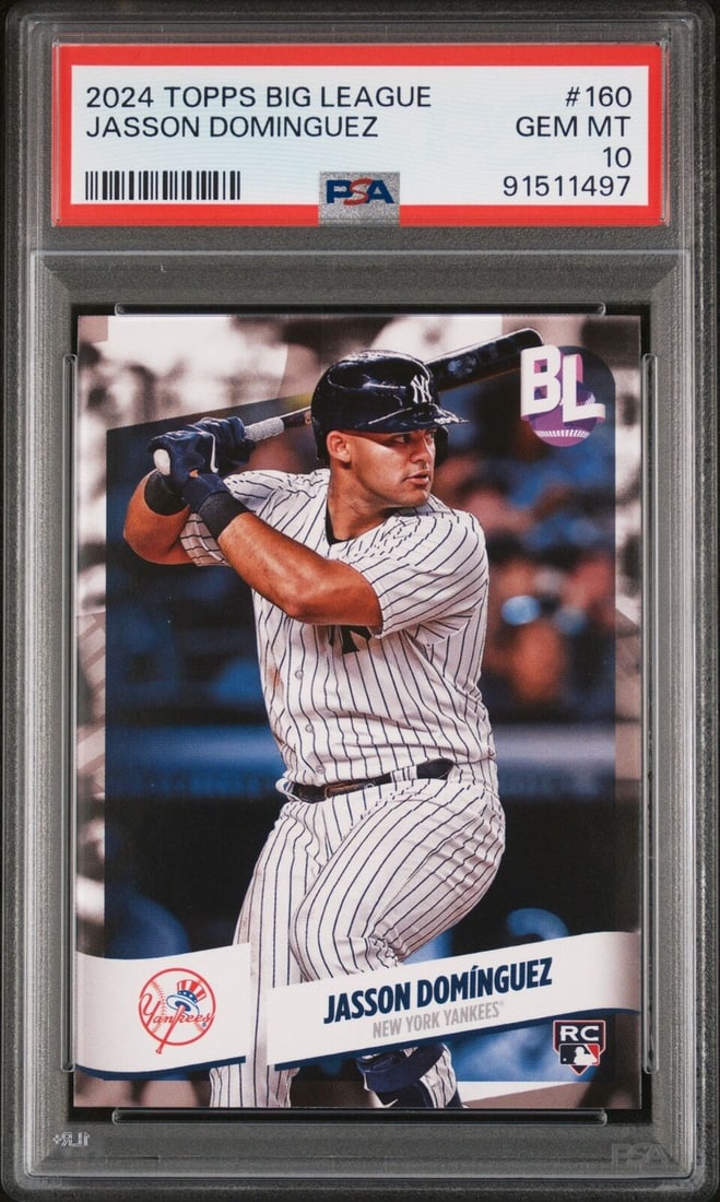 graded 2024 topps big league: graded 2024 topps big league jasson dominguez #160 rookie baseball card PSA 10 SKU: RBJ7998832115800 Graded 2024 Topps Big League Jasson Dominguez #160 Rookie Baseball Card PSA 10