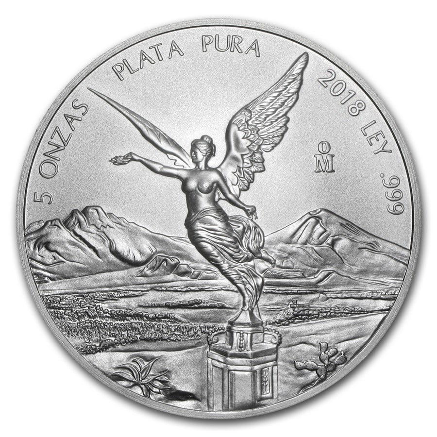 2018 Mexico 5 oz Silver: 2018 Mexico 5 oz Silver Libertad BU SKU no: RBJ162409 Year: 2018 Grade: Brilliant Unc Grade Service: None Mint Mark: Mo - Mexico City Metal Content: 5 troy oz Purity: .999 Thickn