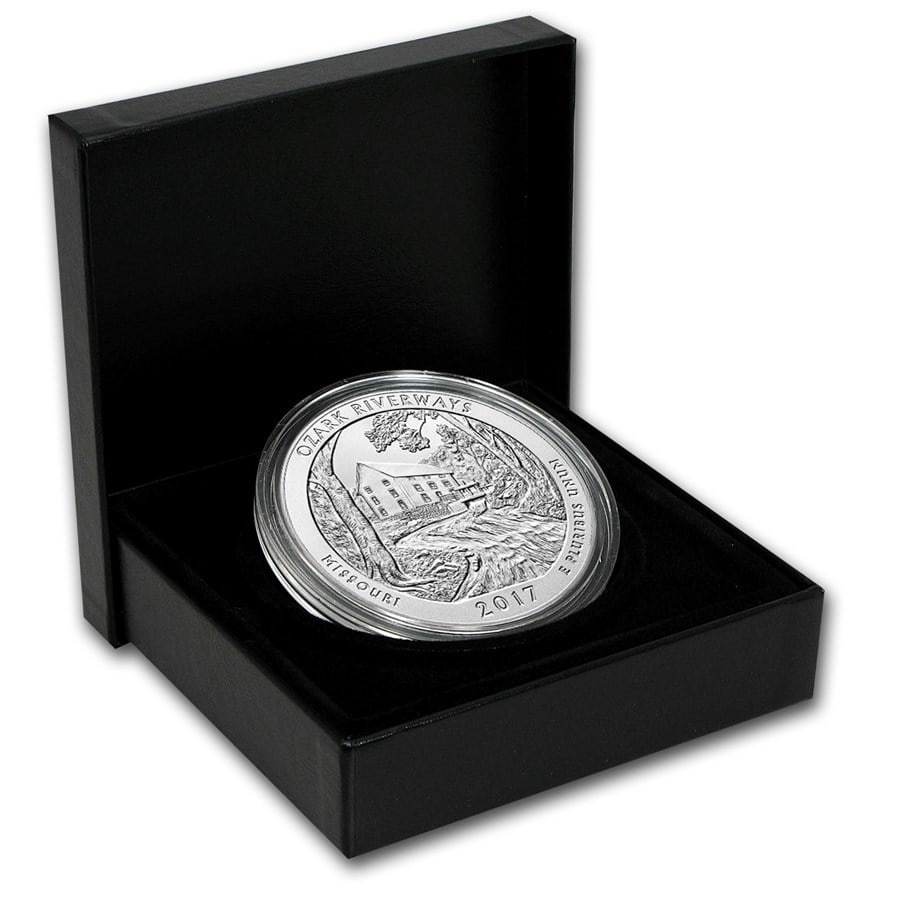 2017-P 5 oz Silver ATB: 2017-P 5 oz Silver ATB Ozark Riverways (w/Box & COA) SKU no: RBJ132372 Year: 2017 Grade: Brilliant Unc Grade Service: None Denomination: 25 Cents Mint Mark: P - Philadelphia Metal Content