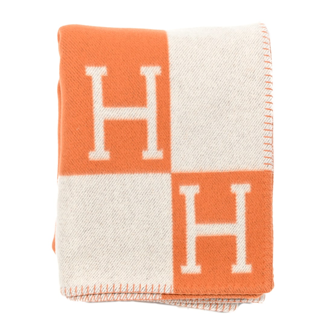 Hermes Wool Cashmere Signature Classic: Hermes Wool Cashmere Signature Classic Avalon Blanket Ecru Potiron Brand: HERMES Condition: Excellent Condition Details: Exterior: Pilling, Box Length: 53 in Height: 66 in SKU: RBJ1474515 <br