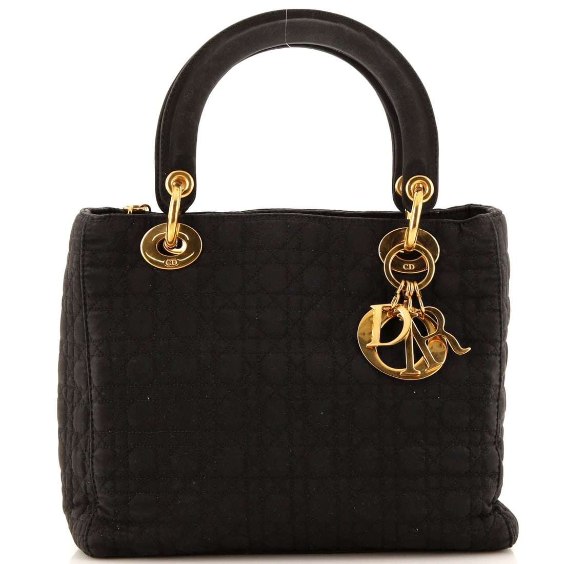Christian Dior Vintage Lady Dior: Christian Dior Vintage Lady Dior Bag Cannage Quilt Nylon Medium Exterior Color: Black Interior Color: Red Exterior Material: Nylon Interior Material: Fabric Hardware Color: Gold Estimated Retail: