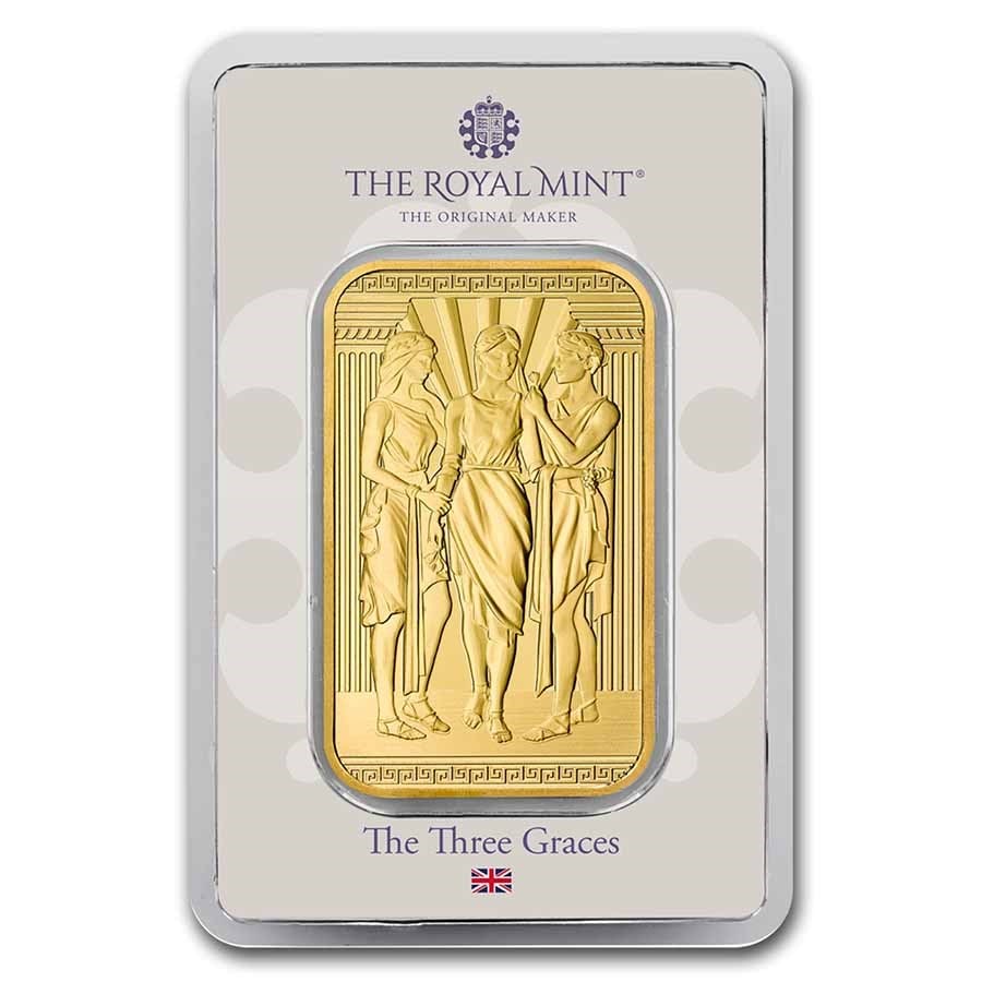 1 oz Gold Bar -: 1 oz Gold Bar - The Royal Mint Three Graces SKU no: RBJ253809 Year: NA Grade: None Grade Service: None Mint Mark: Not Shown Metal Content: 1 troy oz Purity: .9999 Diameter: N/A m